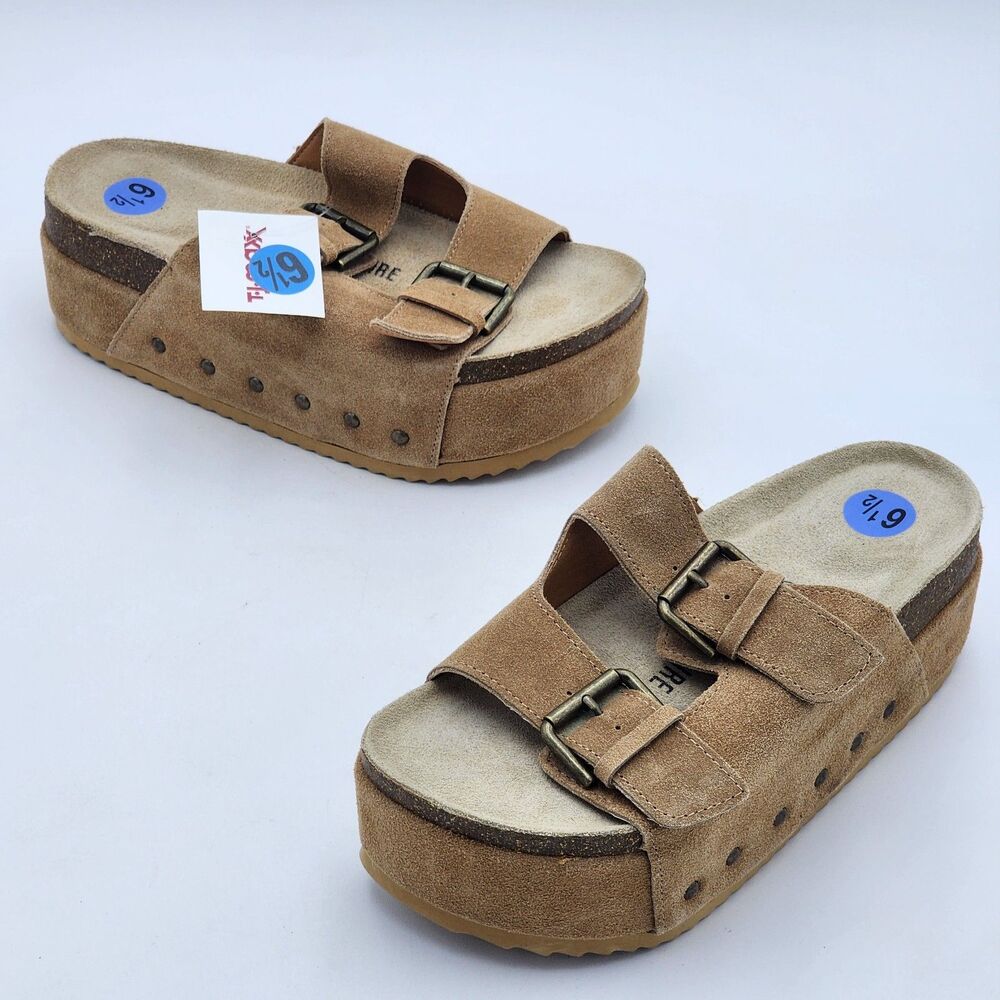 Cushionaire Guru Boho Stud Platform Flatform Slide Sandals Suede Brown Size 6.5